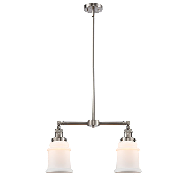 Canton Island Light shown in the Brushed Satin Nickel finish with a Matte White shade