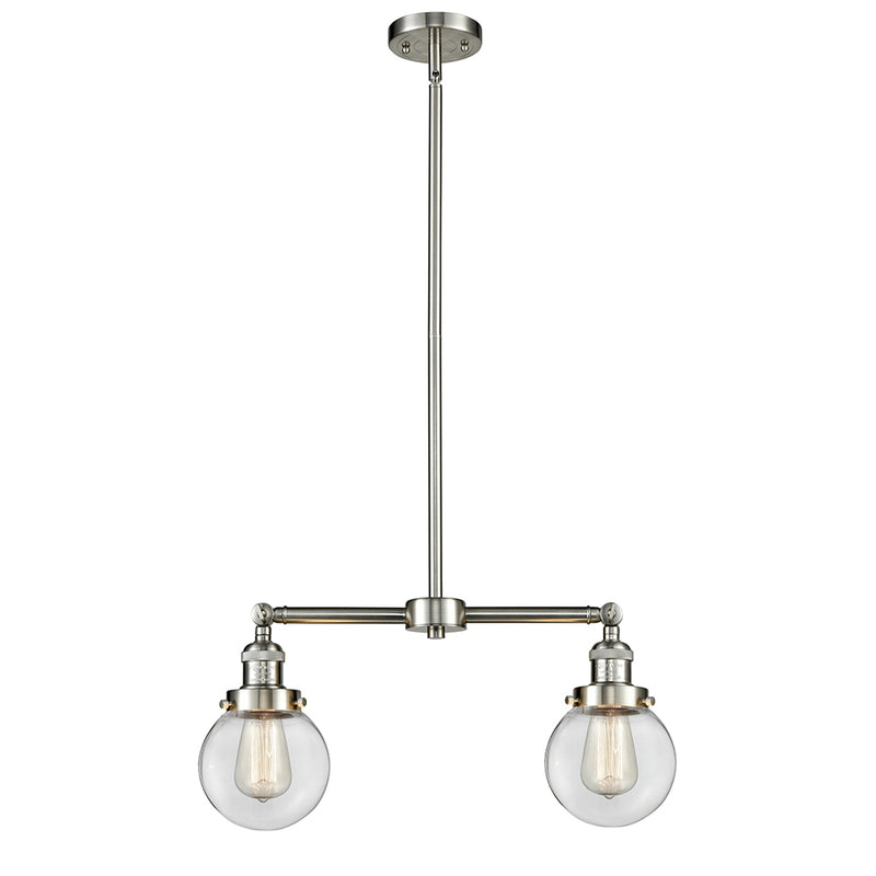 Beacon Island Light shown in the Brushed Satin Nickel finish with a Clear shade