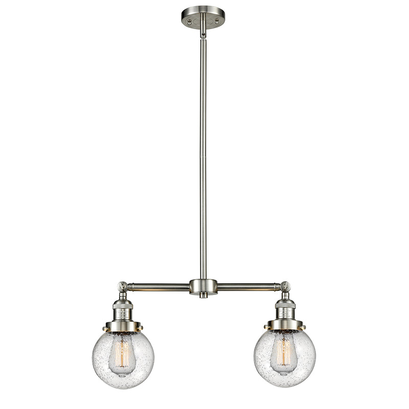 Beacon Island Light shown in the Brushed Satin Nickel finish with a Seedy shade