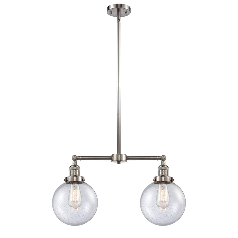 Beacon Island Light shown in the Brushed Satin Nickel finish with a Seedy shade