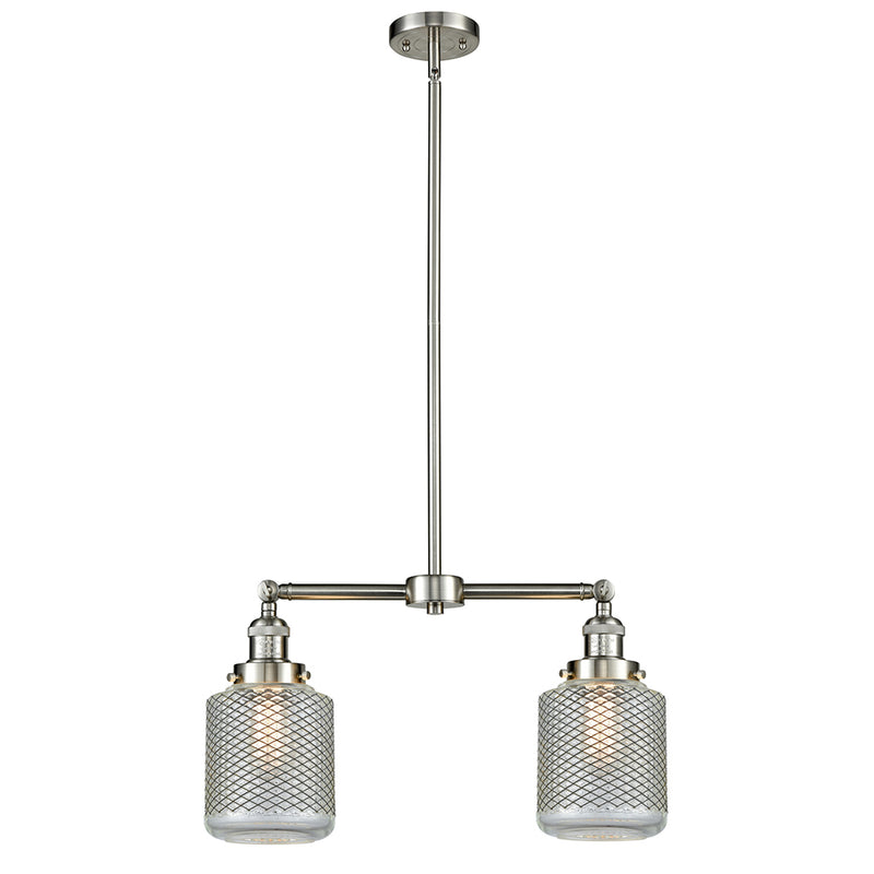 Stanton Island Light shown in the Brushed Satin Nickel finish with a Clear Wire Mesh shade