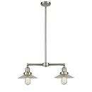Halophane Island Light shown in the Brushed Satin Nickel finish with a Clear Halophane shade