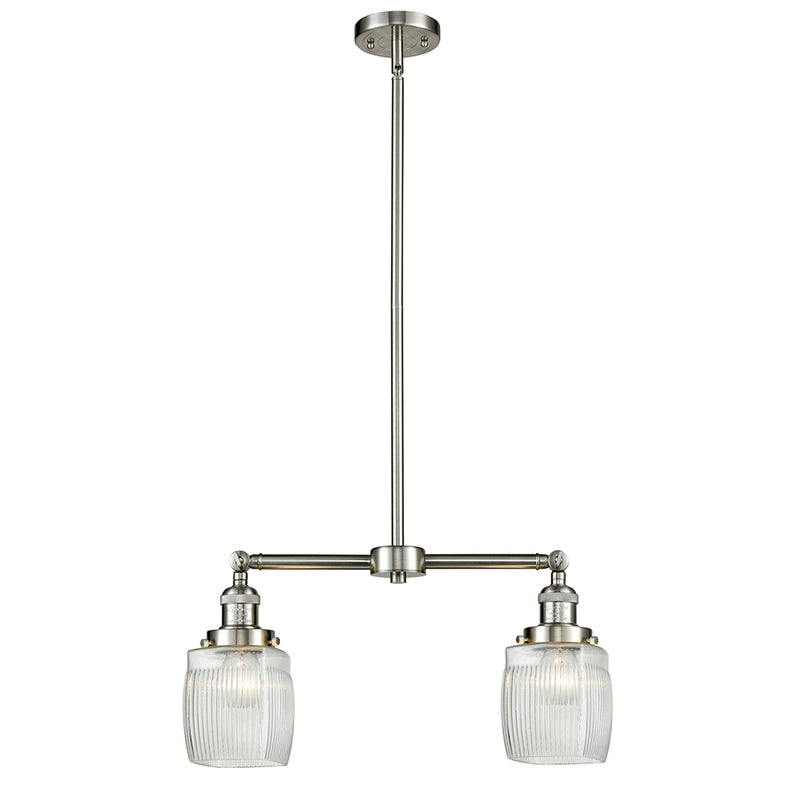 Colton Island Light shown in the Brushed Satin Nickel finish with a Clear Halophane shade