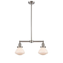 Olean Island Light shown in the Brushed Satin Nickel finish with a Matte White shade