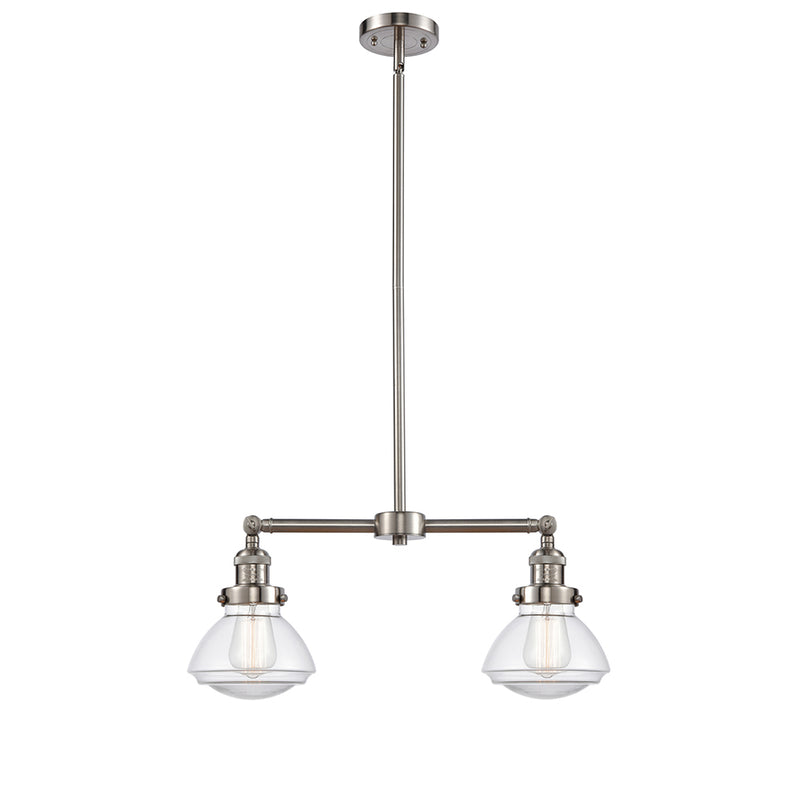 Olean Island Light shown in the Brushed Satin Nickel finish with a Clear shade