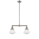 Olean Island Light shown in the Brushed Satin Nickel finish with a Seedy shade