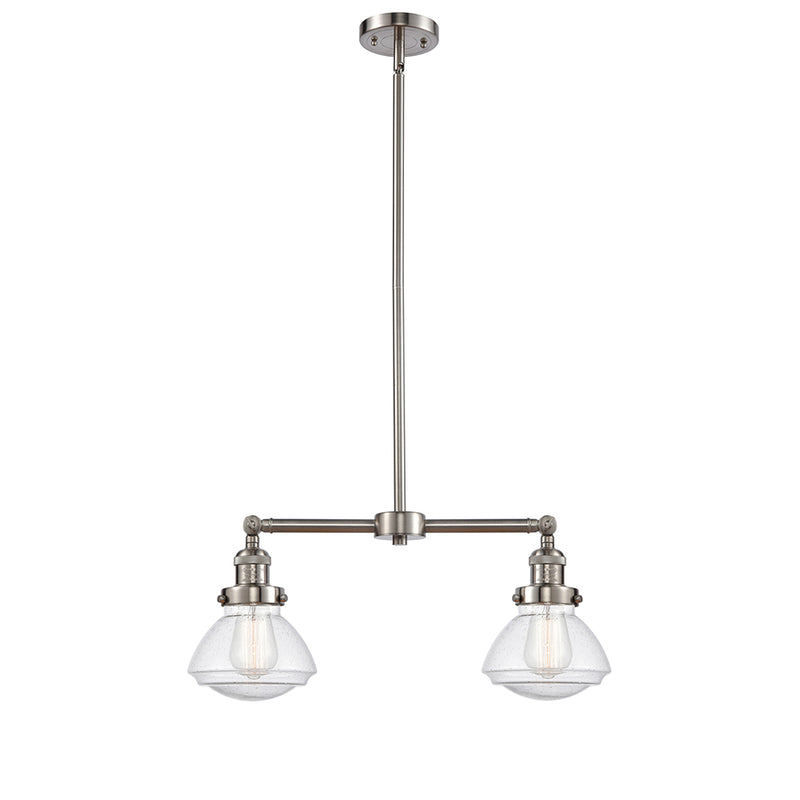 Olean Island Light shown in the Brushed Satin Nickel finish with a Seedy shade