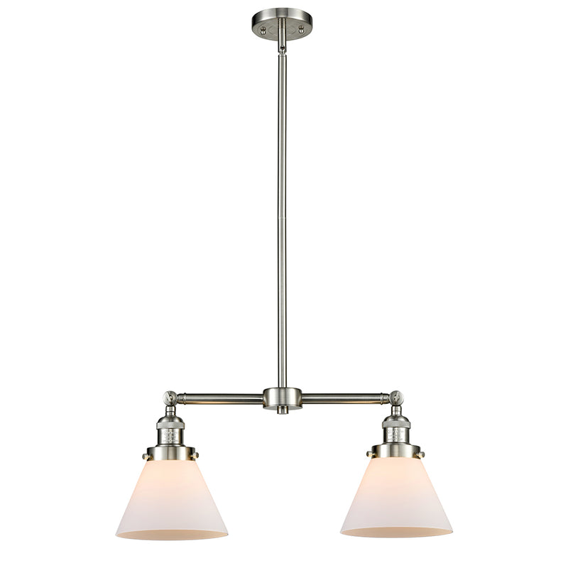 Cone Island Light shown in the Brushed Satin Nickel finish with a Matte White shade