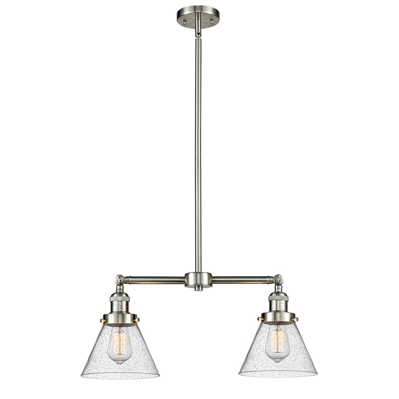 Cone Island Light shown in the Brushed Satin Nickel finish with a Seedy shade