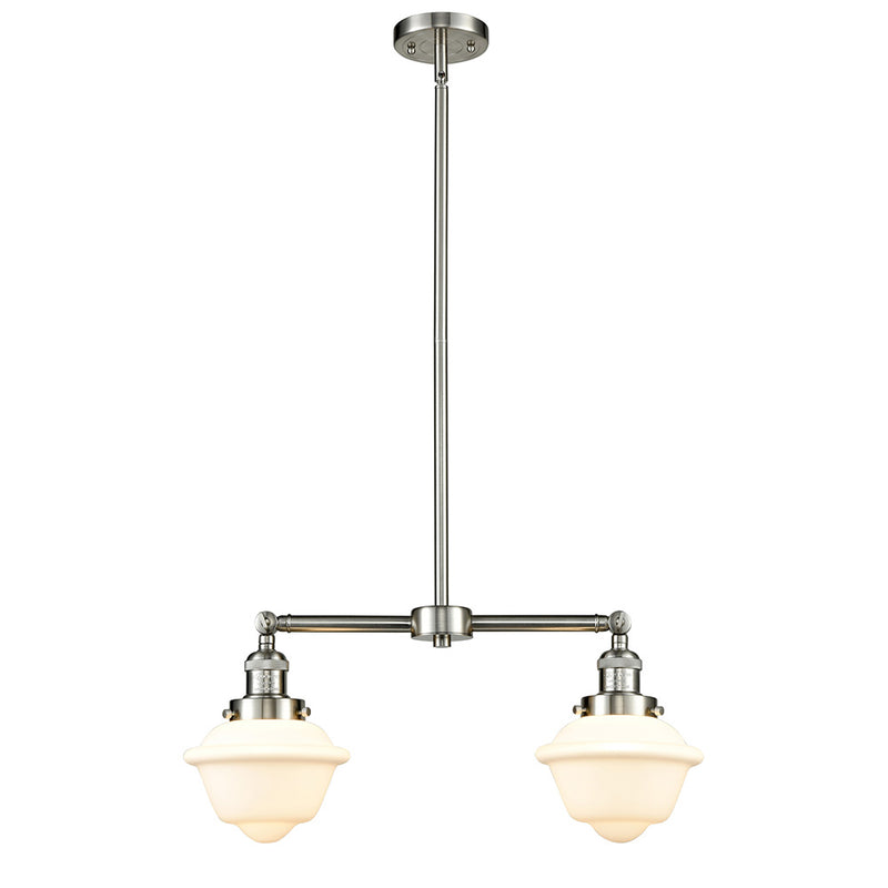 Oxford Island Light shown in the Brushed Satin Nickel finish with a Matte White shade