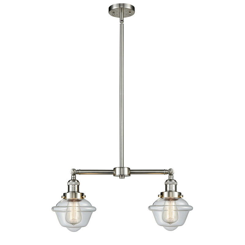 Oxford Island Light shown in the Brushed Satin Nickel finish with a Clear shade