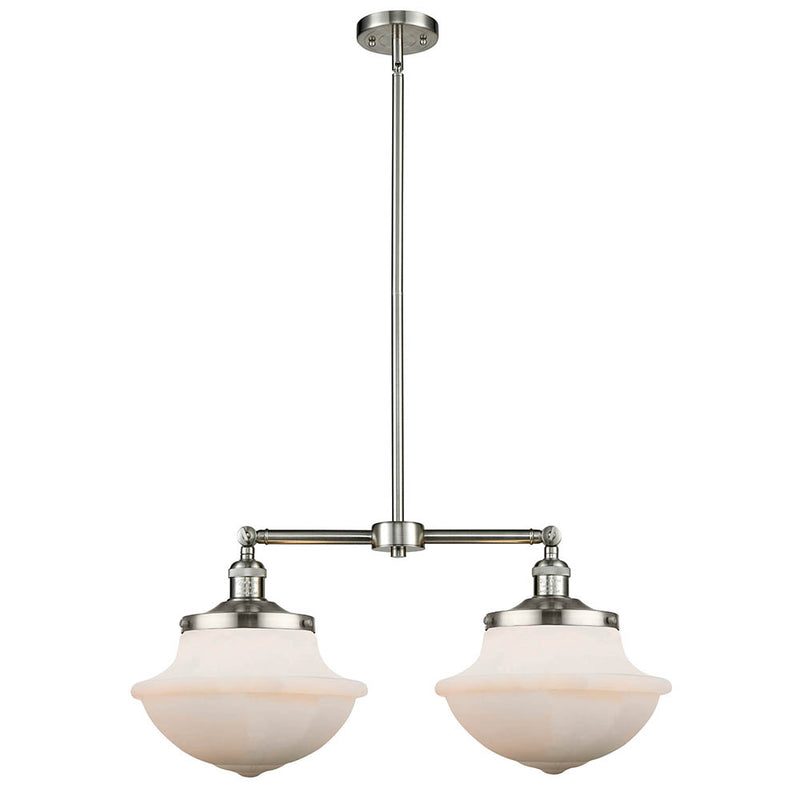 Oxford Island Light shown in the Brushed Satin Nickel finish with a Matte White shade