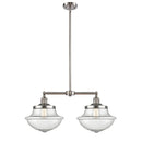 Oxford Island Light shown in the Brushed Satin Nickel finish with a Seedy shade
