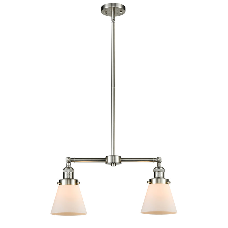 Cone Island Light shown in the Brushed Satin Nickel finish with a Matte White shade