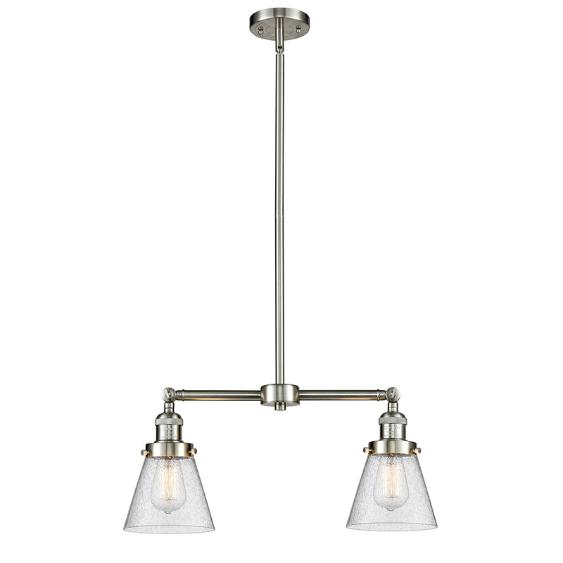 Cone Island Light shown in the Brushed Satin Nickel finish with a Seedy shade