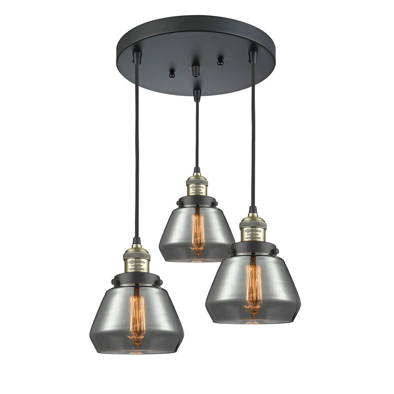 Fulton Multi-Pendant shown in the Black Antique Brass finish with a Plated Smoke shade