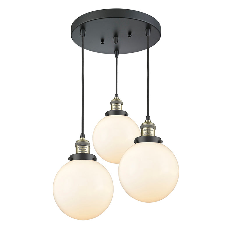 Beacon Multi-Pendant shown in the Black Antique Brass finish with a Matte White shade