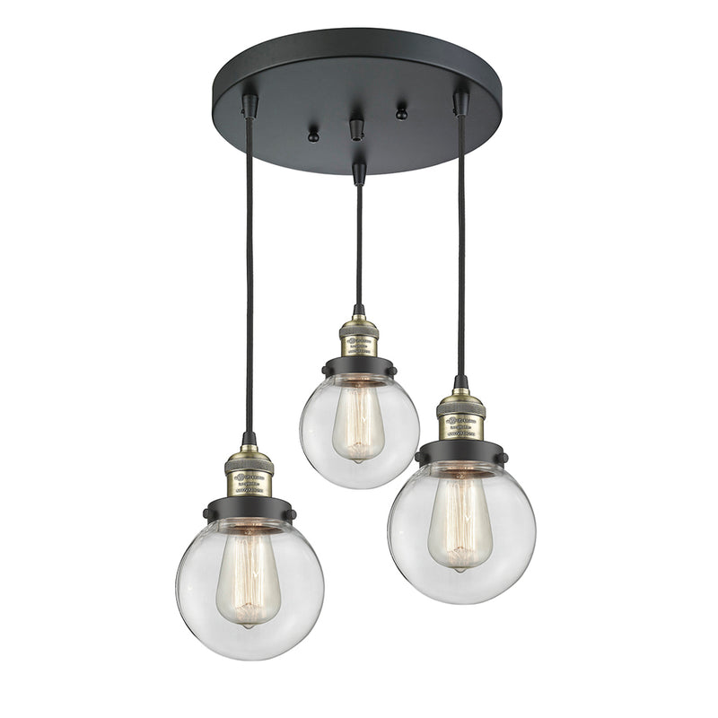 Beacon Multi-Pendant shown in the Black Antique Brass finish with a Clear shade