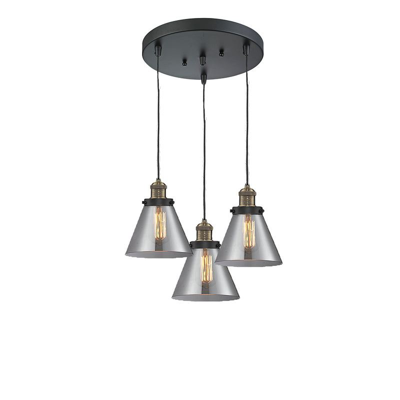 Cone Multi-Pendant shown in the Black Antique Brass finish with a Plated Smoke shade