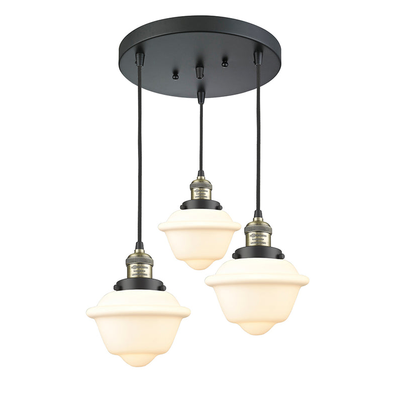 Oxford Multi-Pendant shown in the Black Antique Brass finish with a Matte White shade