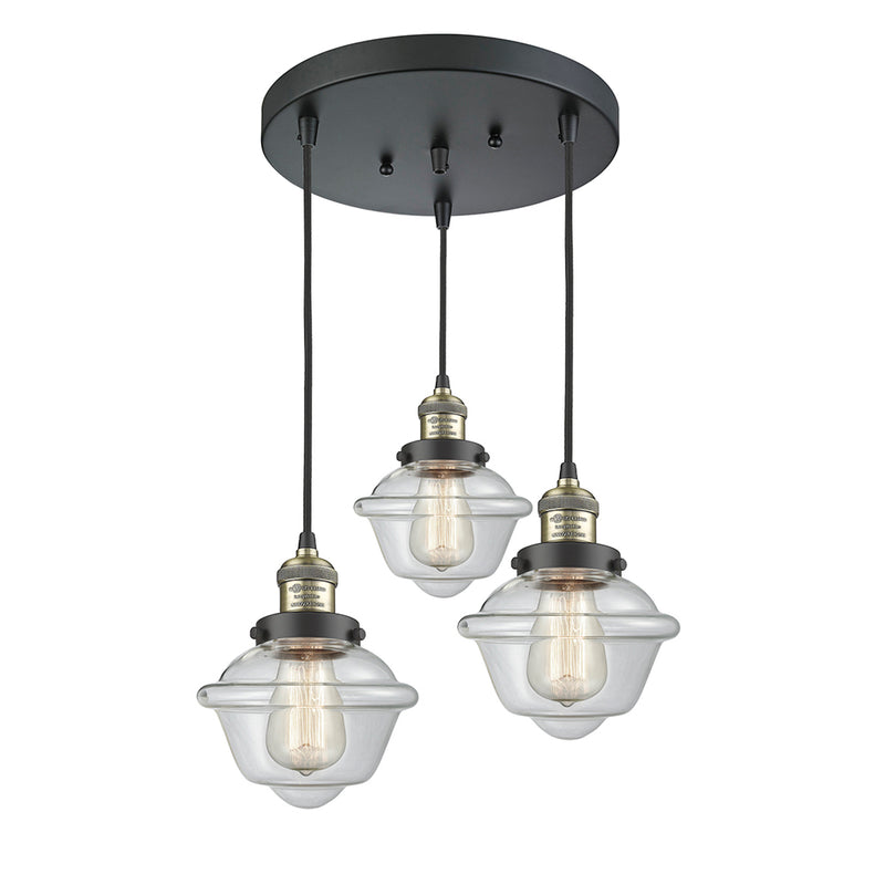 Oxford Multi-Pendant shown in the Black Antique Brass finish with a Clear shade