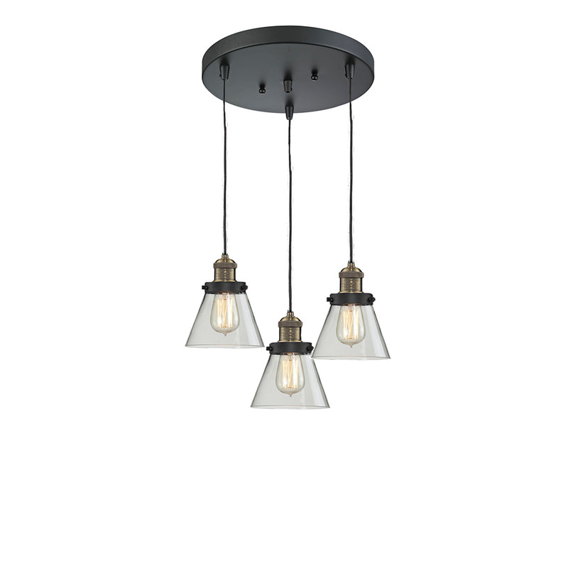 Cone Multi-Pendant shown in the Black Antique Brass finish with a Clear shade