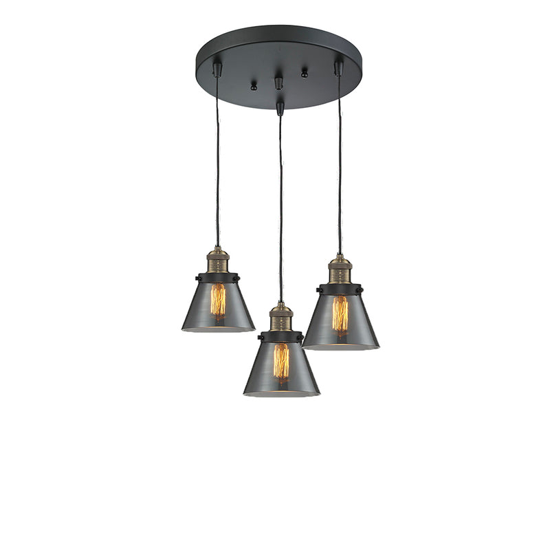 Cone Multi-Pendant shown in the Black Antique Brass finish with a Plated Smoke shade