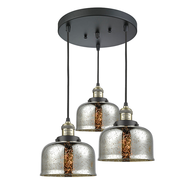 Bell Multi-Pendant shown in the Black Antique Brass finish with a Silver Plated Mercury shade