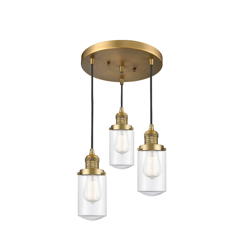 Dover Multi-Pendant shown in the Brushed Brass finish with a Clear shade