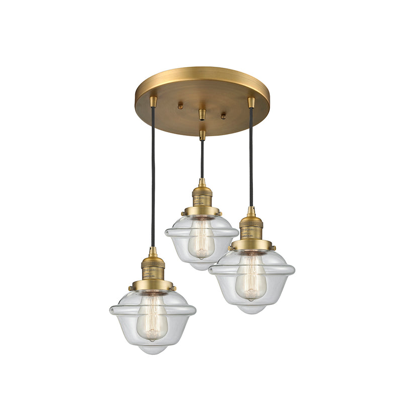 Oxford Multi-Pendant shown in the Brushed Brass finish with a Clear shade