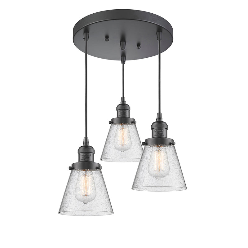 Cone Multi-Pendant shown in the Oil Rubbed Bronze finish with a Seedy shade