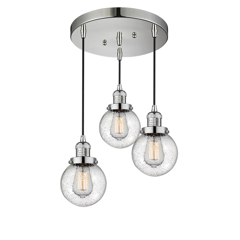 Beacon Multi-Pendant shown in the Polished Nickel finish with a Seedy shade