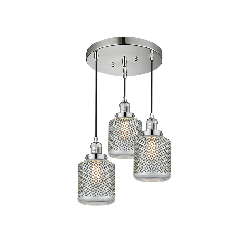 Stanton Multi-Pendant shown in the Polished Nickel finish with a Clear Wire Mesh shade