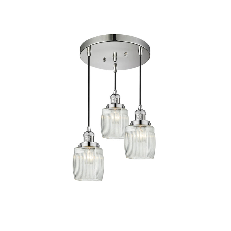 Colton Multi-Pendant shown in the Polished Nickel finish with a Clear Halophane shade