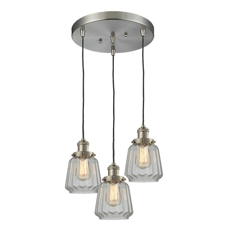 Chatham Multi-Pendant shown in the Brushed Satin Nickel finish with a Clear shade