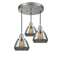 Fulton Multi-Pendant shown in the Brushed Satin Nickel finish with a Plated Smoke shade