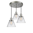 Cone Multi-Pendant shown in the Brushed Satin Nickel finish with a Clear shade