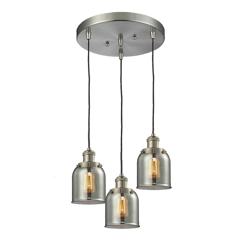 Bell Multi-Pendant shown in the Brushed Satin Nickel finish with a Plated Smoke shade