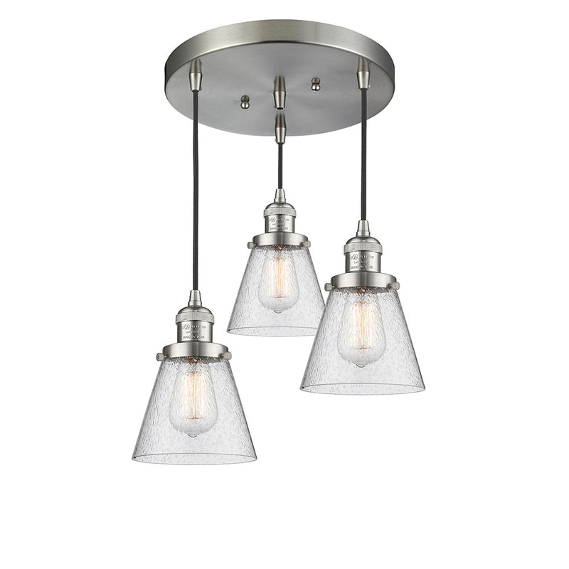 Cone Multi-Pendant shown in the Brushed Satin Nickel finish with a Seedy shade