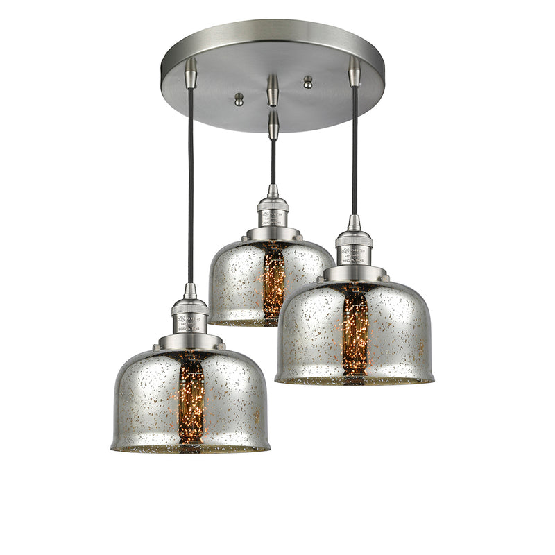 Bell Multi-Pendant shown in the Brushed Satin Nickel finish with a Silver Plated Mercury shade