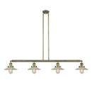 Halophane Island Light shown in the Antique Brass finish with a Clear Halophane shade