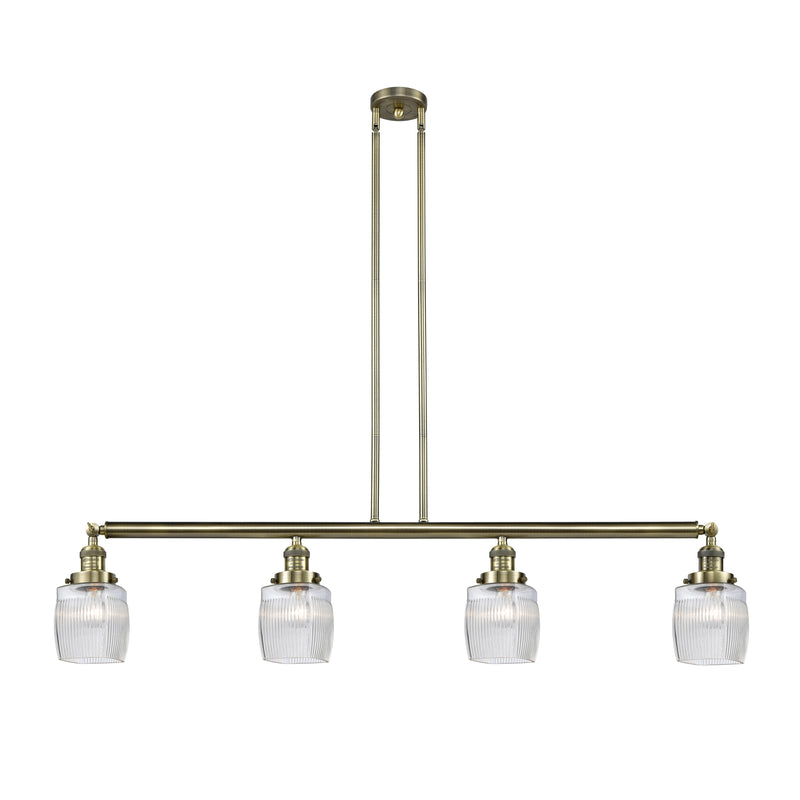 Colton Island Light shown in the Antique Brass finish with a Clear Halophane shade