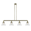 Cone Island Light shown in the Antique Brass finish with a Seedy shade