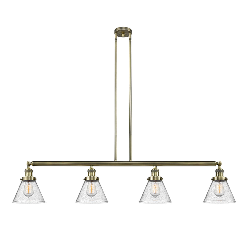 Cone Island Light shown in the Antique Brass finish with a Seedy shade