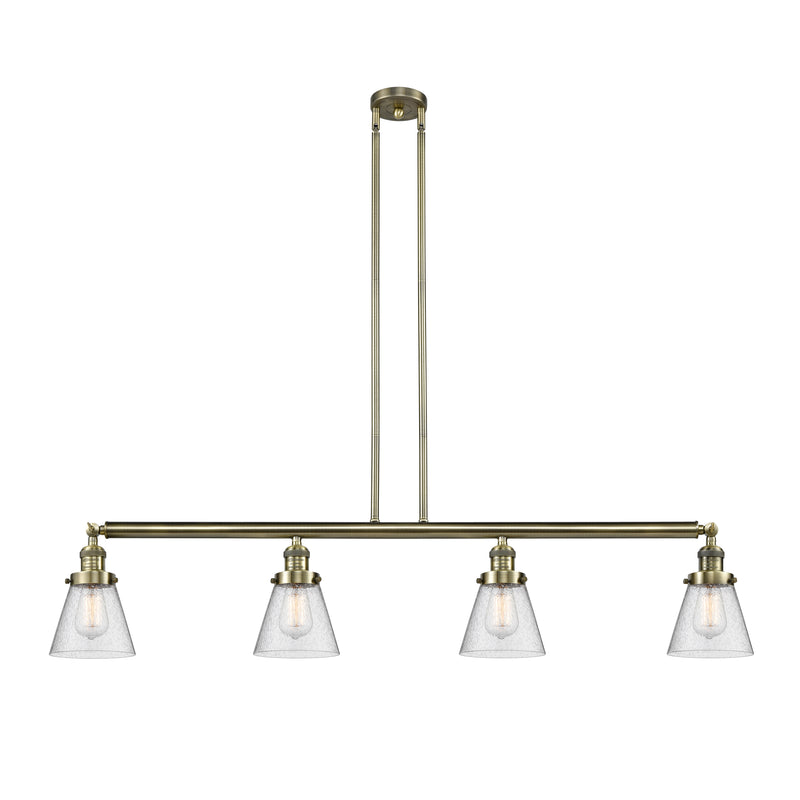 Cone Island Light shown in the Antique Brass finish with a Seedy shade