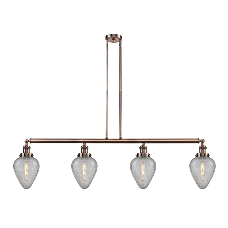 Geneseo Island Light shown in the Antique Copper finish with a Clear Crackled shade