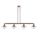 Halophane Island Light shown in the Antique Copper finish with a Clear Halophane shade