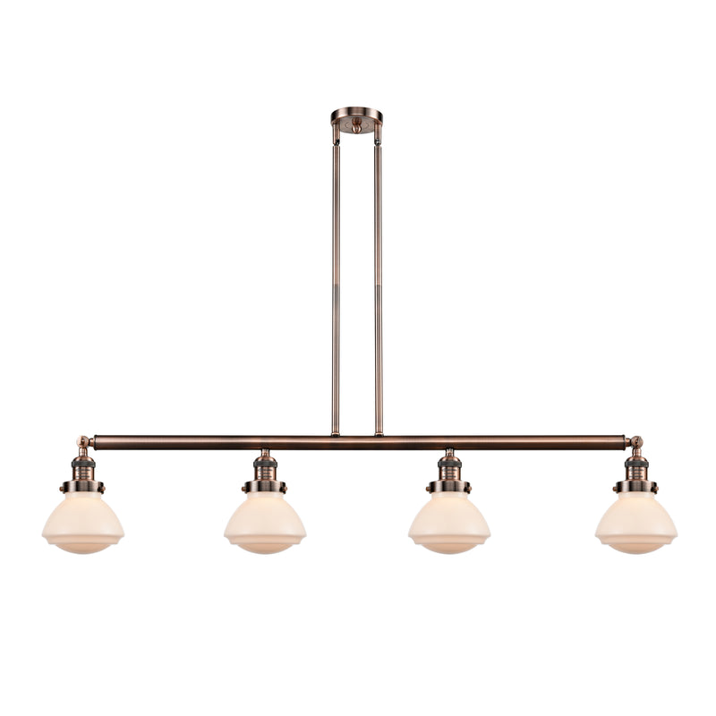 Olean Island Light shown in the Antique Copper finish with a Matte White shade