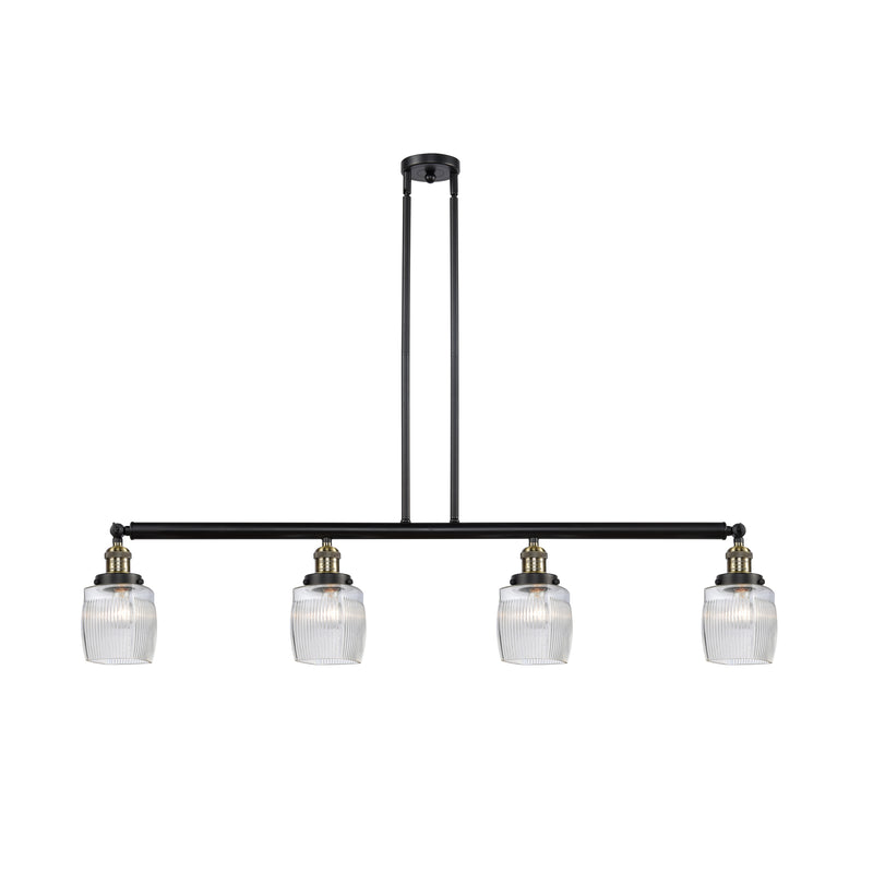 Colton Island Light shown in the Black Antique Brass finish with a Clear Halophane shade