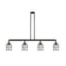 Bell Cage Island Light shown in the Black Antique Brass finish with a Seedy shade